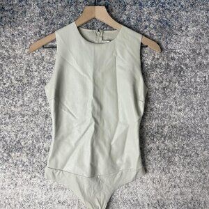 Wilfred Free Bodysuit Womens Medium Light Gray Faux Leather Sleeveless Stretch